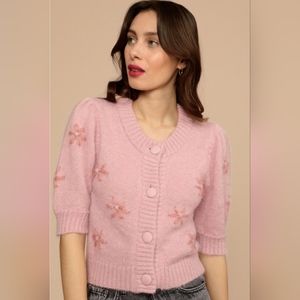 Rouje Romeo crop floral Cardigan pink